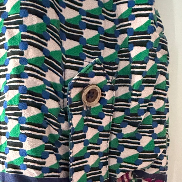 Anthropologie Green and Pink Patterned Long Sleeve Dress 100% Silk - Picture 4 of 7